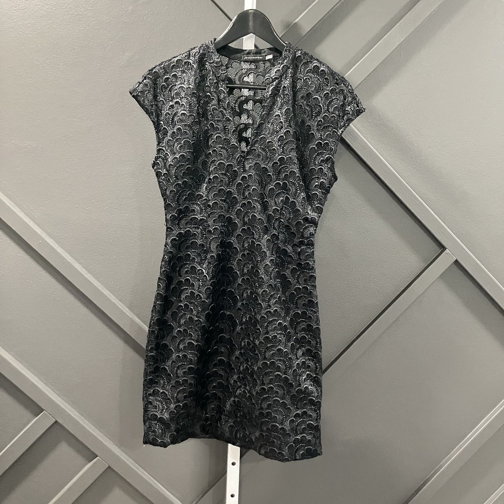 Josie Natori Dress Womens Size 2 Black Lace Cap Sleeve V Neck Cocktail